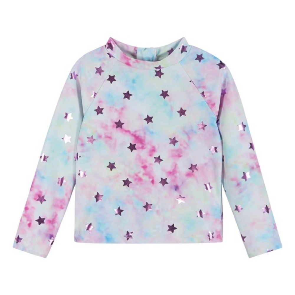 Girls Andy & Evan Rashguard Size 6 Purple and Pink Tie-Dye with Stars